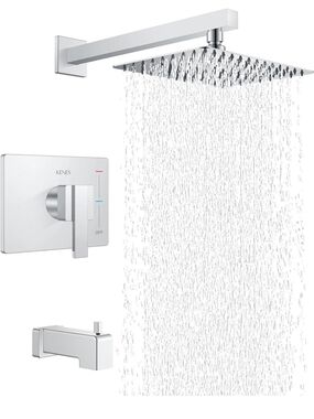 Kenes Chrome Wall-Mount Rain Shower Head and Valve Trim Set